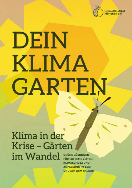 Dein Klimagarten - Ratgebercover mit Sonnenblume und Schmetterling