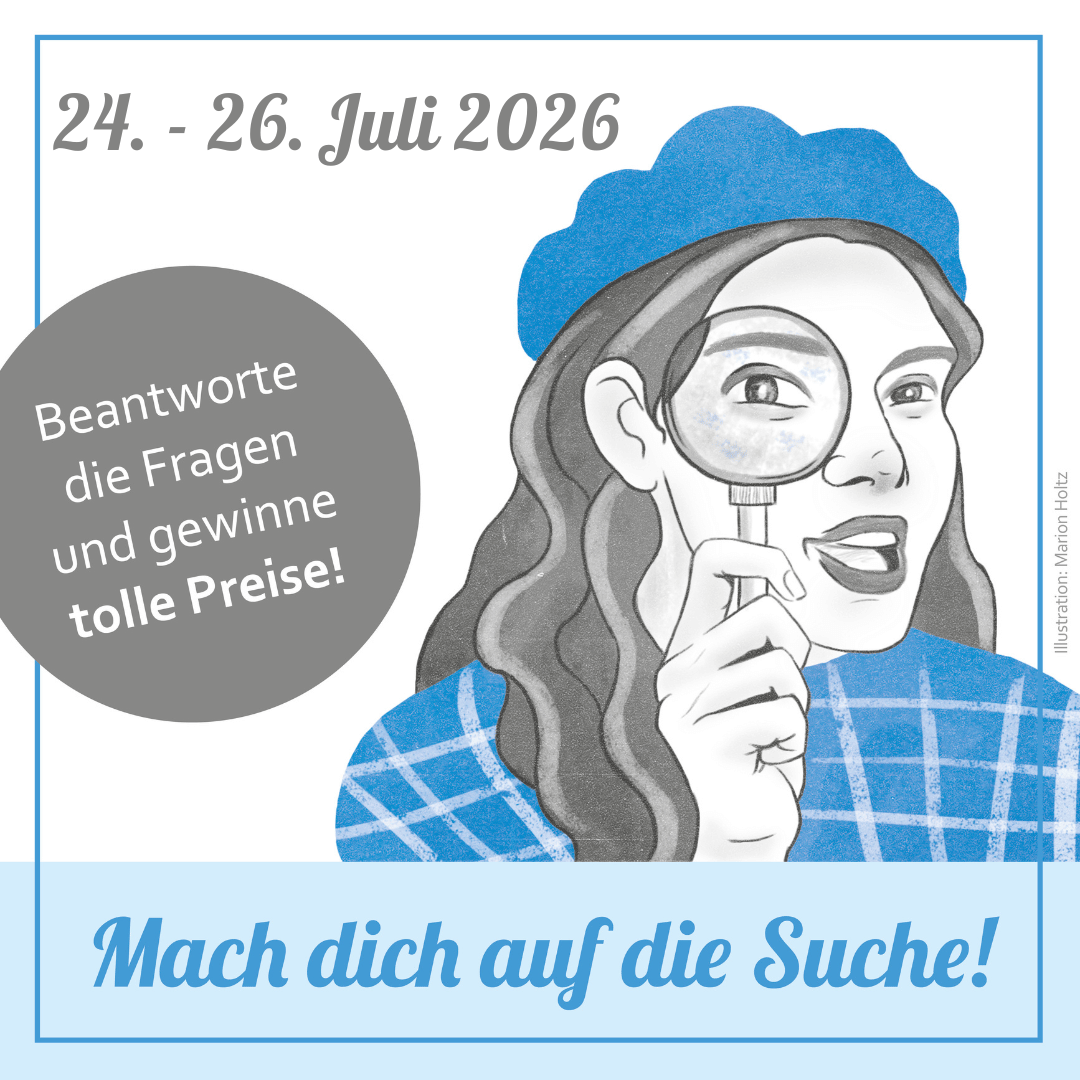 Frau schaut durch eine Lupe